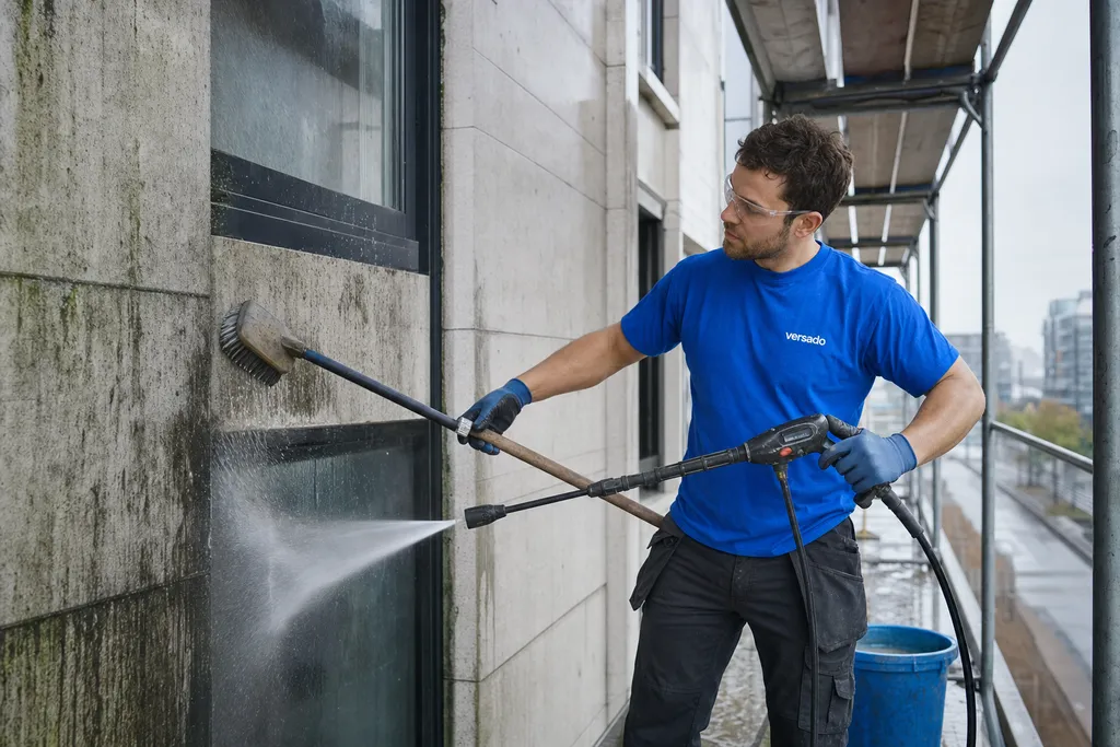 Gevelreiniger regio Eindhoven aan het werk bij Versado in Eindhoven