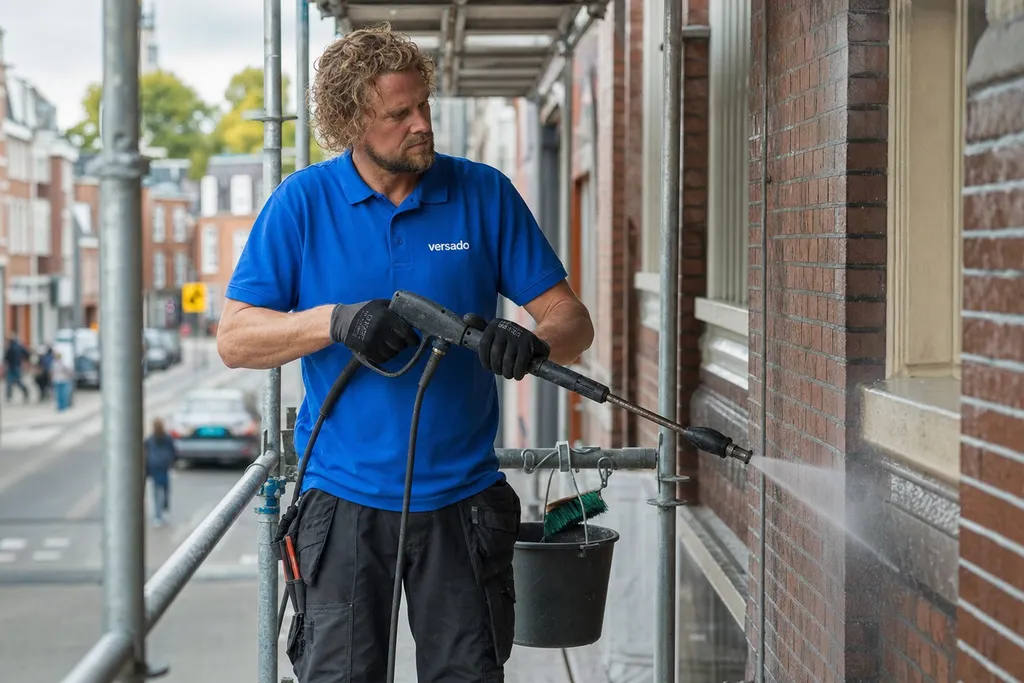 Leerling Gevelreiniger in Eindhoven aan het werk bij Versado in Eindhoven