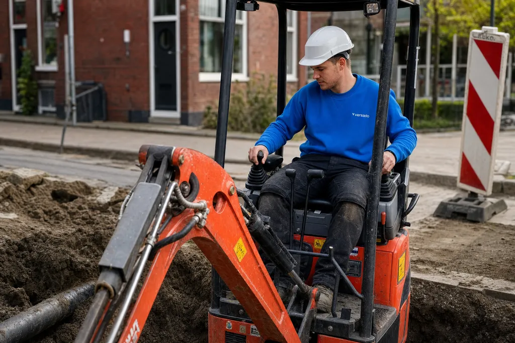 Machinist minigraver Maastricht aan het werk bij Versado in Maastricht