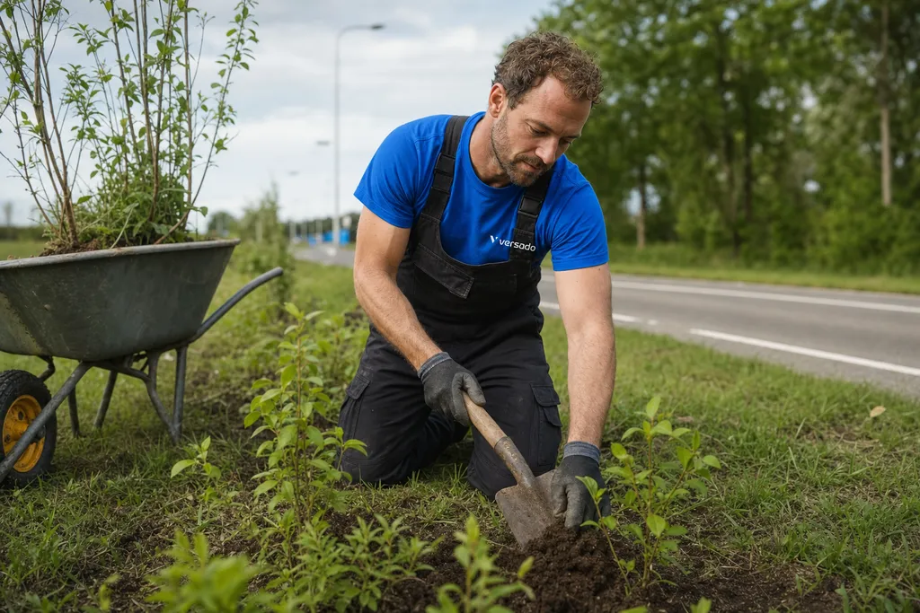 Meewerkend voorman groenvoorziening regio Venray aan het werk bij Versado in Venray